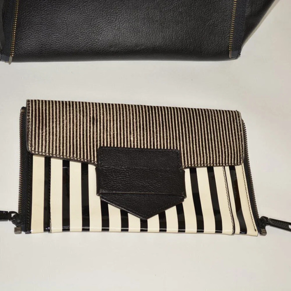 REBECCA MINKOFF COPENHAGEN BLACK/ WHITE PEBBLED LEATHER TOTE - Picture 11 of 16